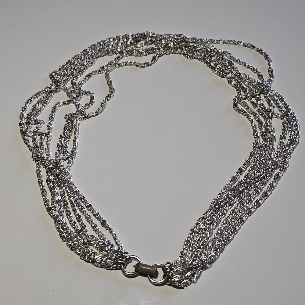 Vintage Sarah Coventry Multi Strand S-Link Silver Tone Necklace 15.5" 1960s - Picture 12 of 14